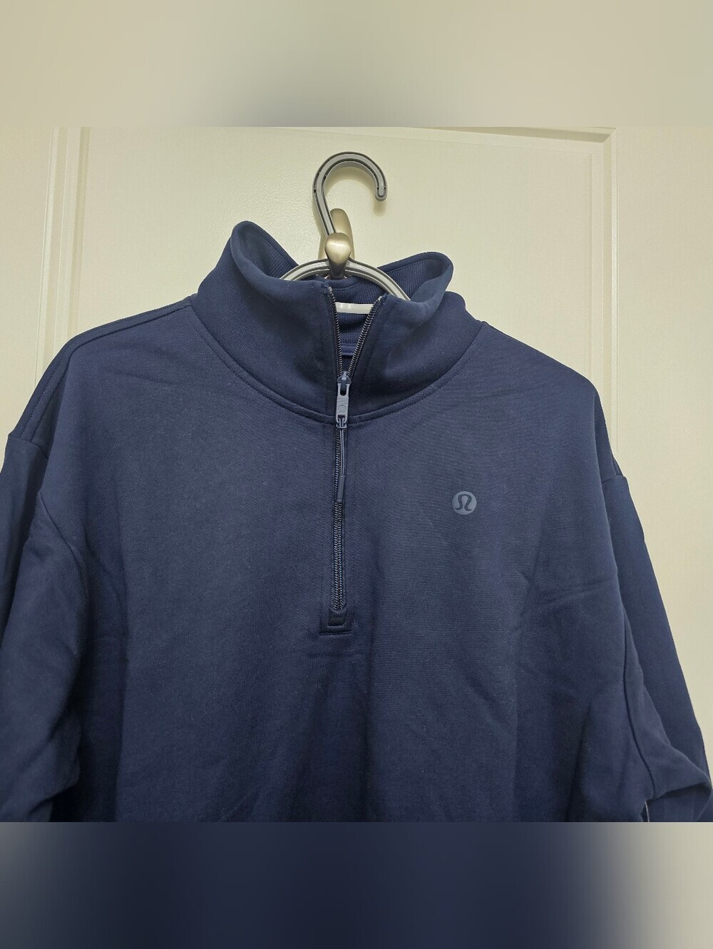 lululemon Terry Tennis  Navy Half-Zip Cropped Cowl Sweater, Size M - Picture 5 of 16